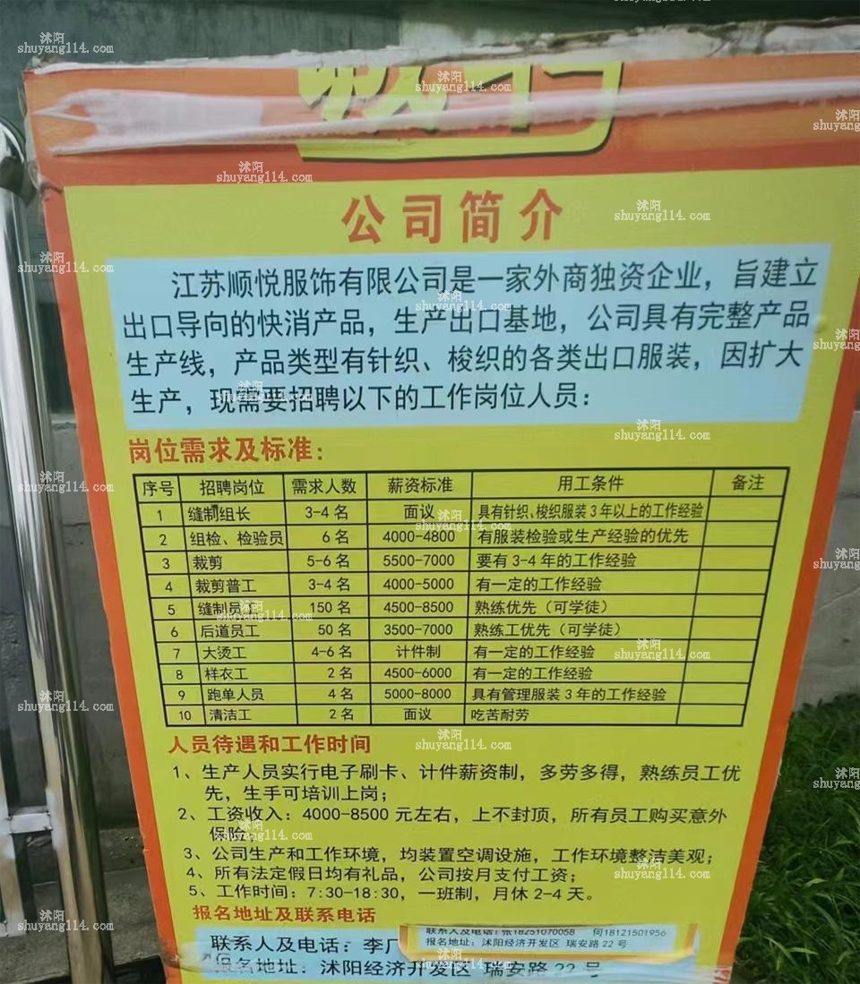 沭陽洪門實業招聘啟事，最新職位空缺招募中